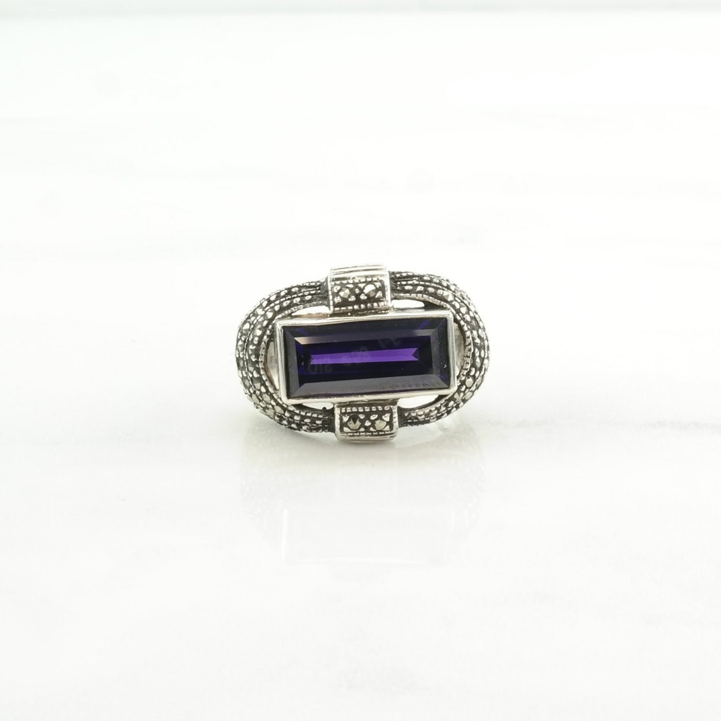 Vintage Sterling Silver Ring Purple Gemstone Art Deco Style Size 7