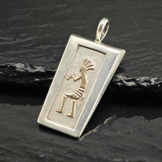 Navajo 14K Kokopelli Sterling Silver Pendant P3142