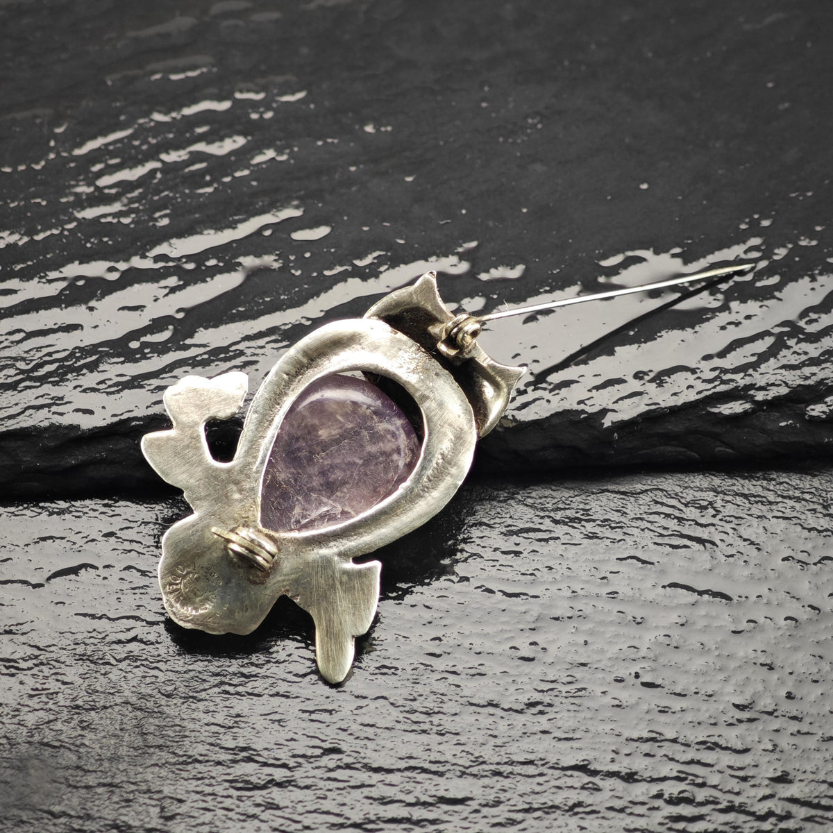 Mexican Amethyst Owl Sterling Silver Brooch B2273