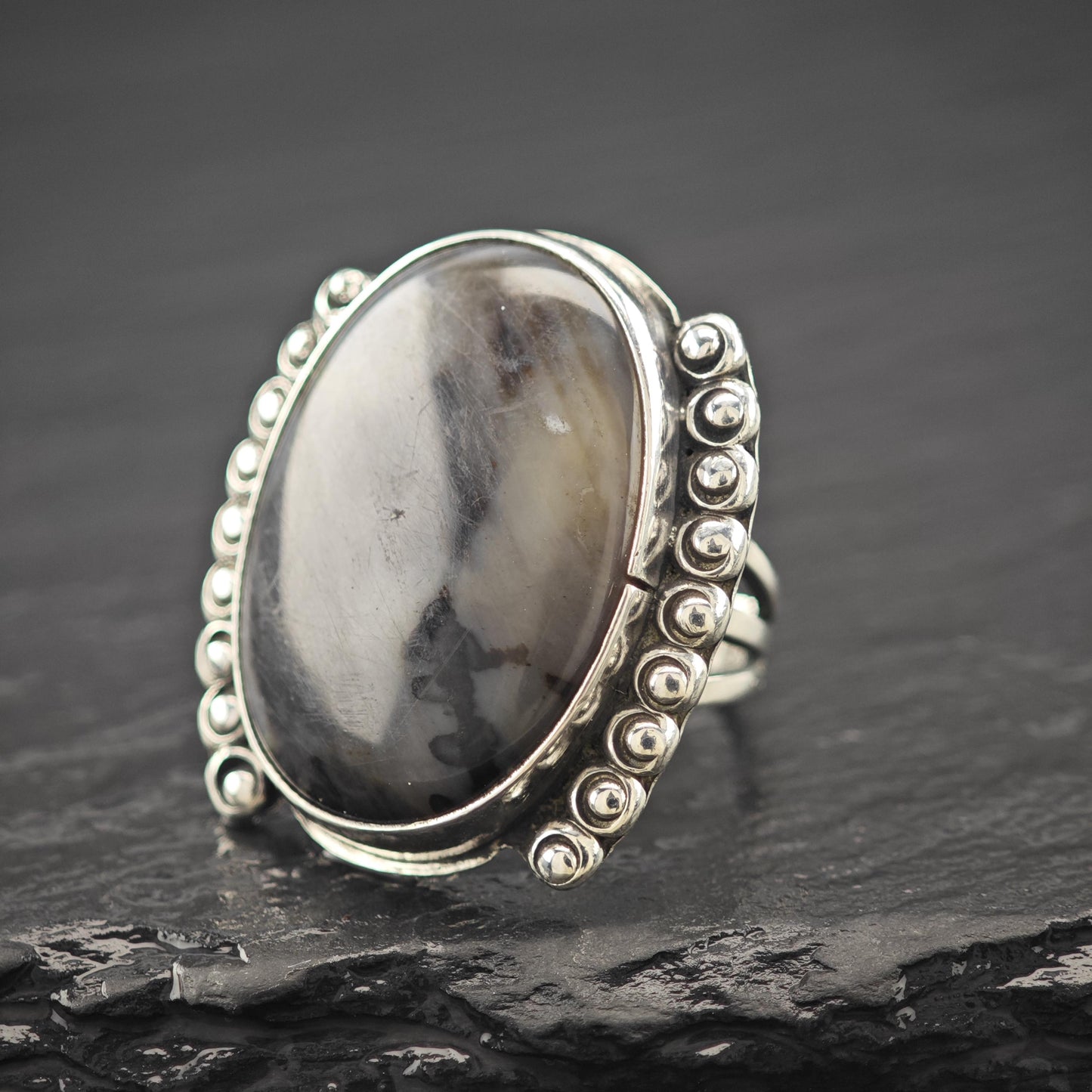Southwestern Agate Ring Sterling Silver Size 5 3/4