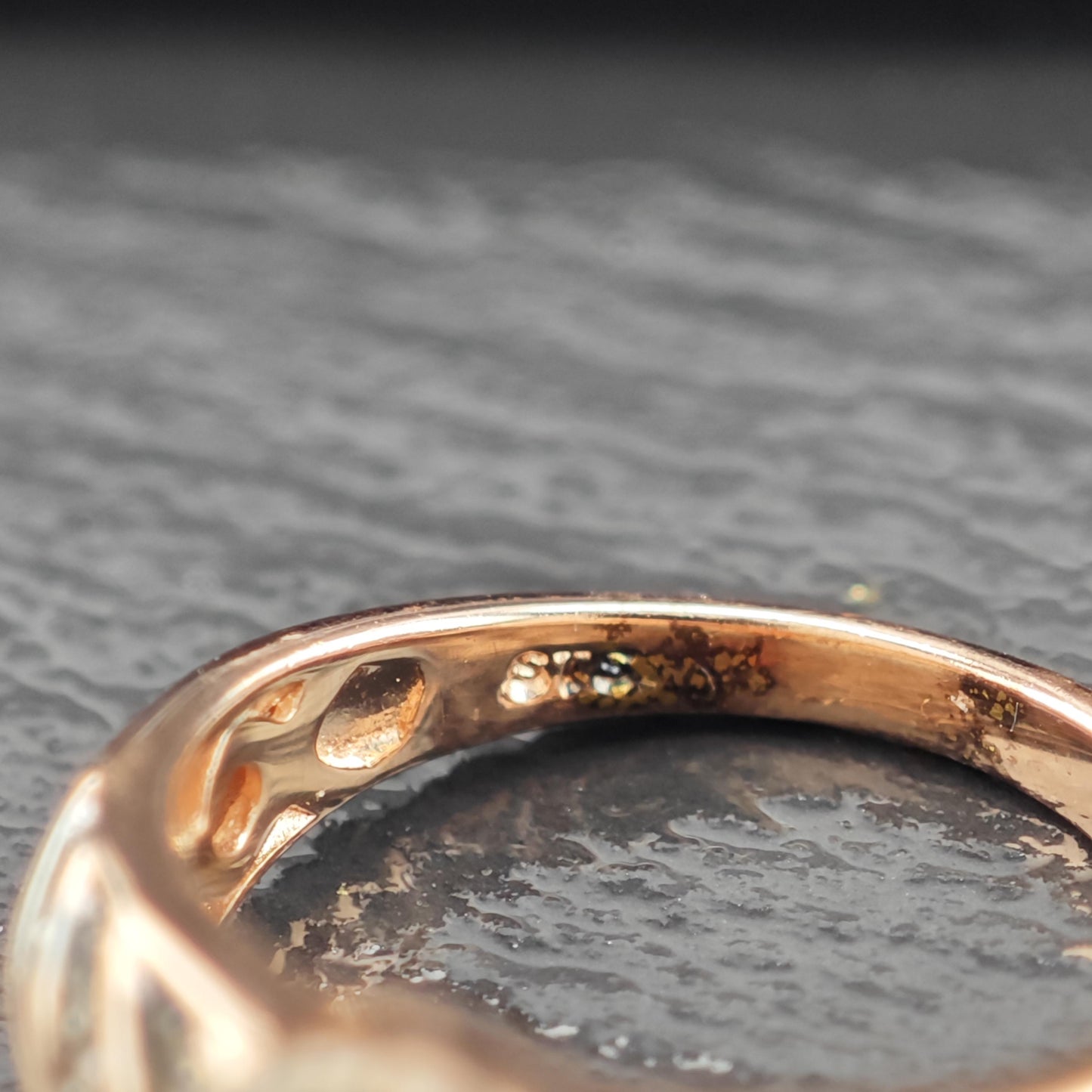 Fire Opal Brown Diamond 14K Rose Gold Plated Ring Sterling Silver Sz 5 R6170