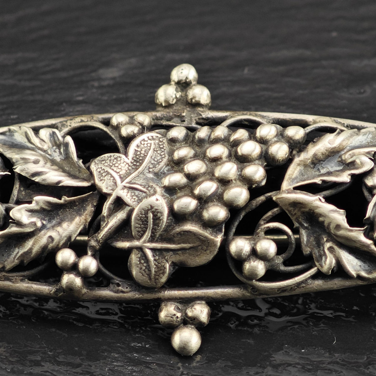 Mid-Century Grape Vine Sterling Silver Brooch B2235