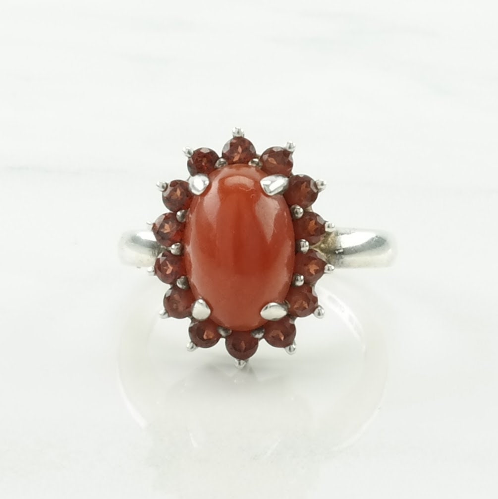 Sterling Silver Ring Carnelian Garnet Orange Size 7 1/4