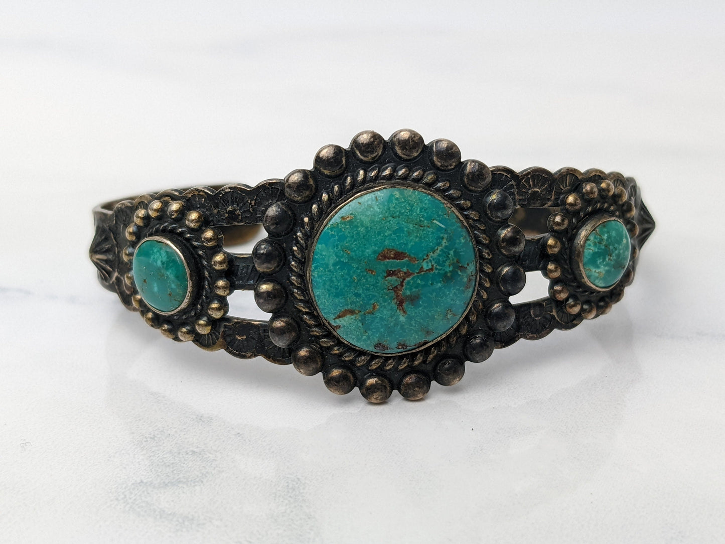 Fred Harvey Era Sterling Silver Cuff Bracelet Blue Turquoise