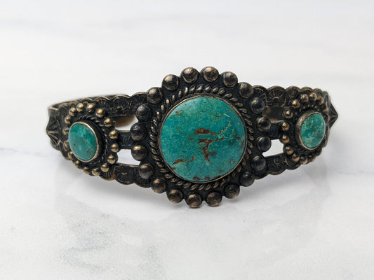 Fred Harvey Era Sterling Silver Cuff Bracelet Blue Turquoise