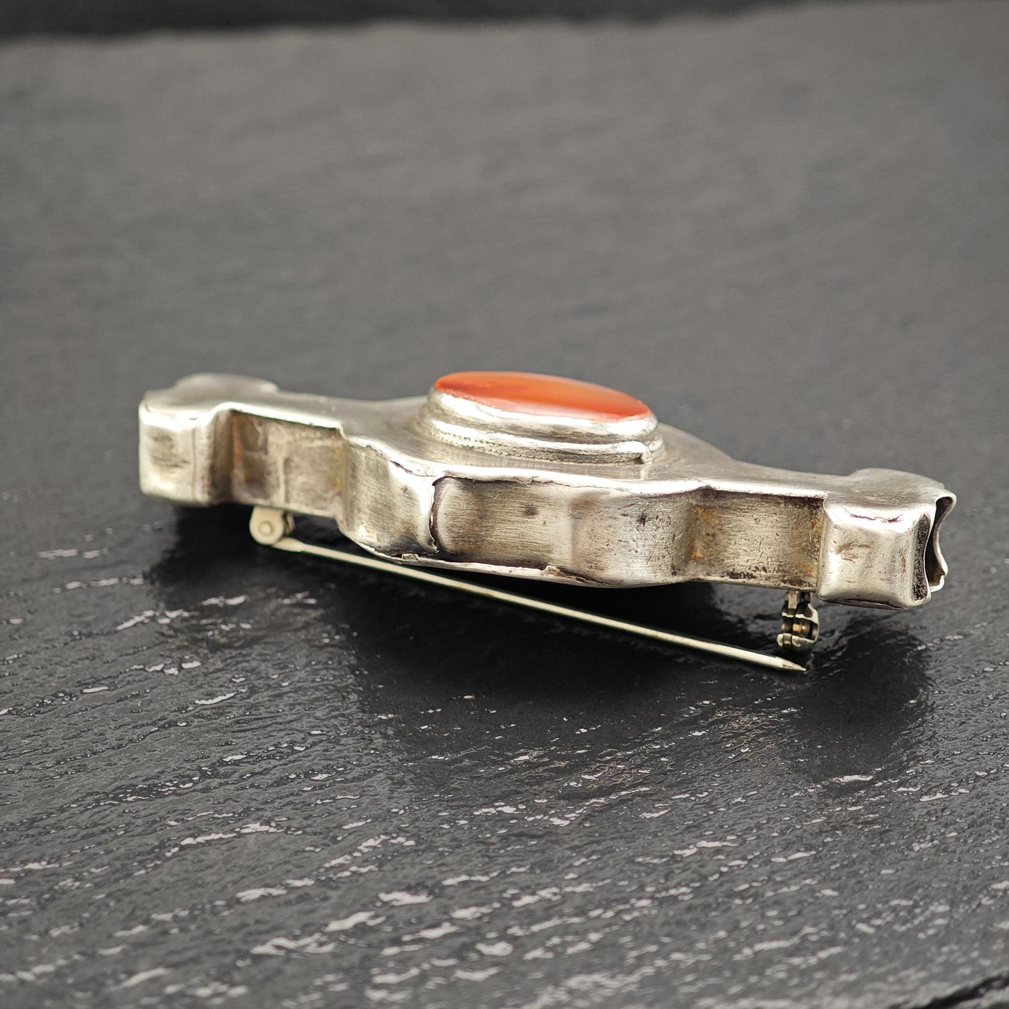 Handmade Carnelian Brooch Sterling Silver