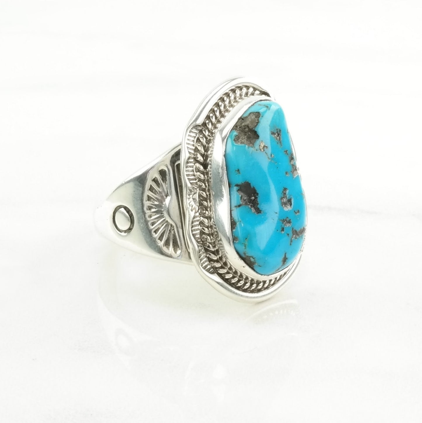 Native American Silver Ring Sleeping Beauty, Turquoise Stamped Sterling Blue Size 12