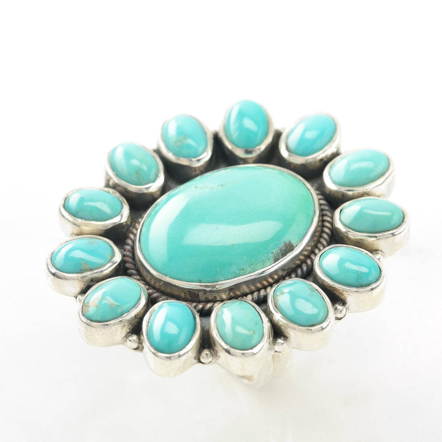 Vintage Sterling Silver Ring Turquoise Large Blue Size 7 1/2