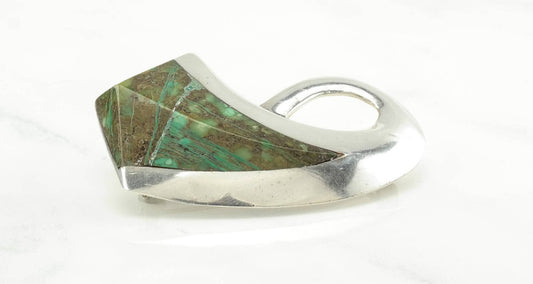 Taxco Sterling Silver Brooch Green Chrysocolla by Enrique Ledesma