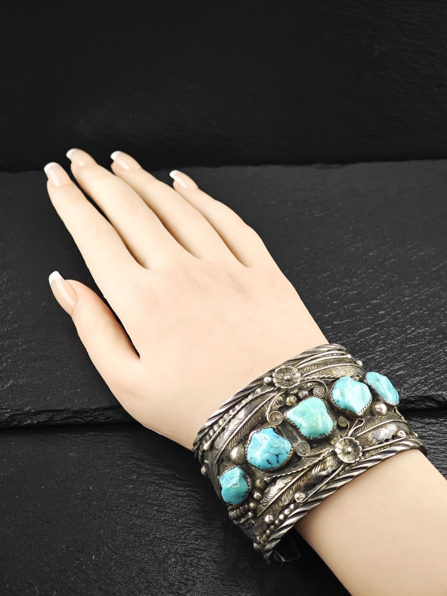 Large Size Signed Native American, Cuff Bracelet Sterling Silver