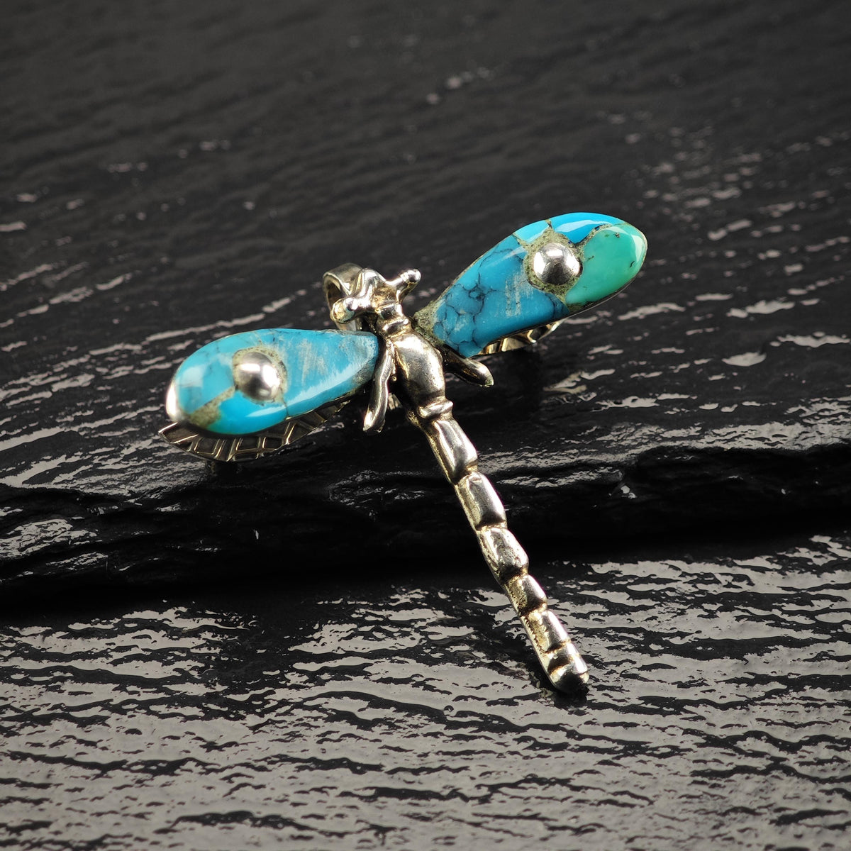 Mexican Silver Turquoise Dragonfly Sterling Silver Brooch/Pin P3165