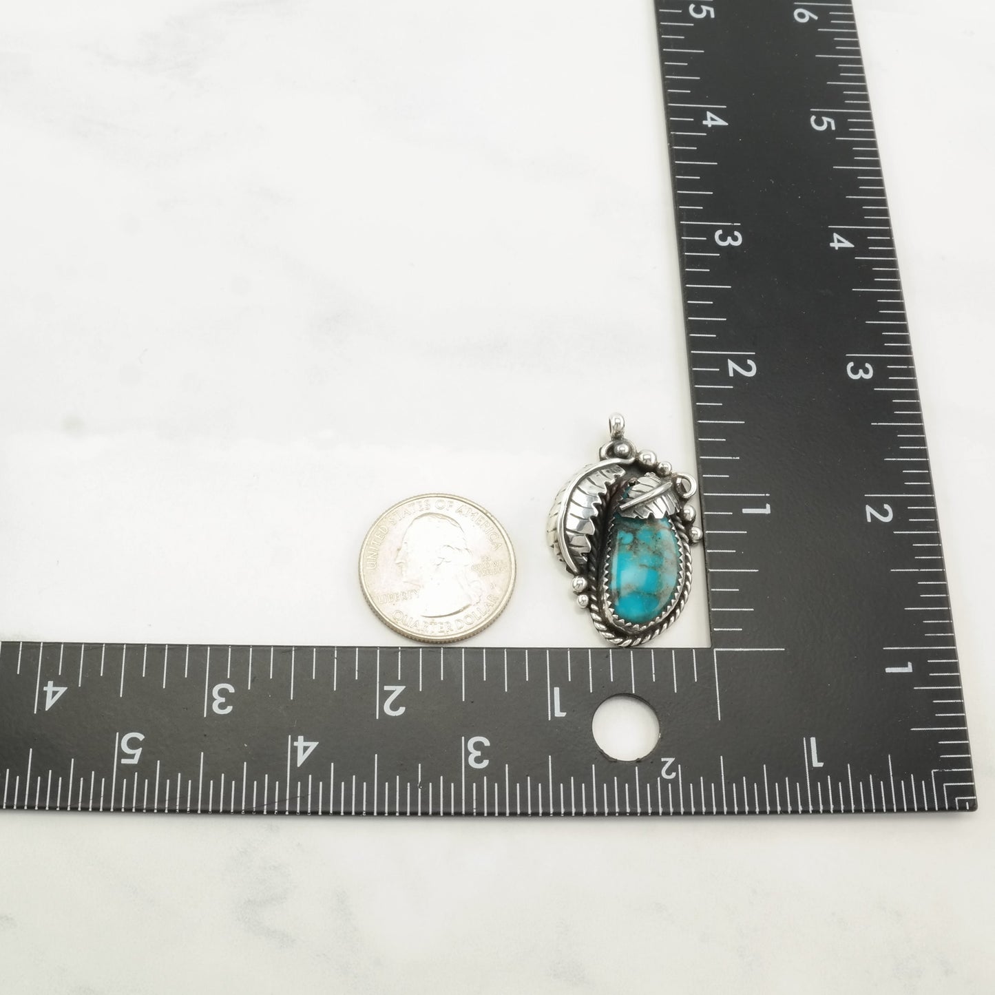 Vintage Native American Turquoise Feather Sterling Silver Pendant