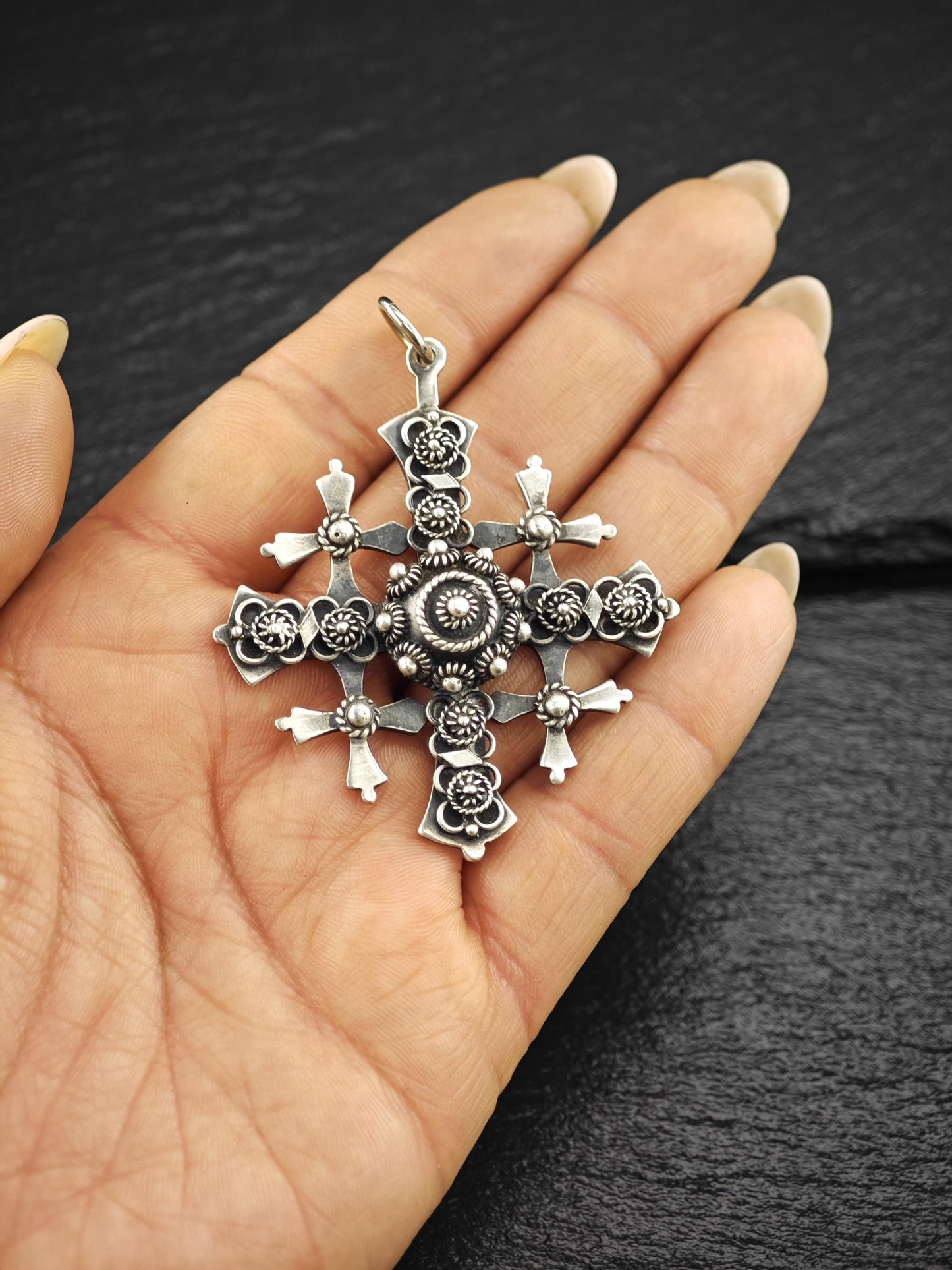 Large Taxco Mexico, Jerusalem Cross Pendant Sterling Silver P2744