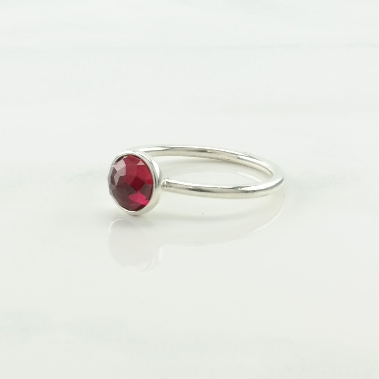 Pandora Silver Ring Created Ruby Solitaire Sterling Pink Size 5 1/4