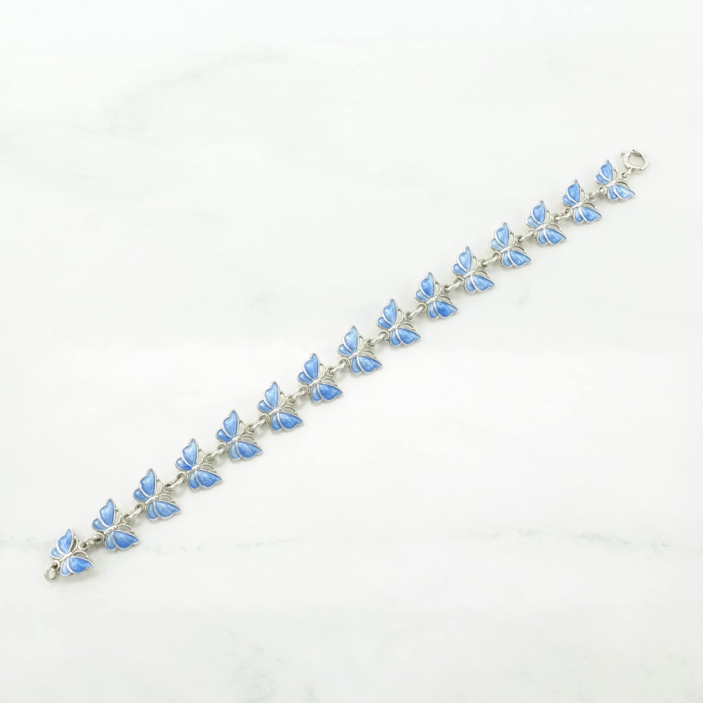 Denmark Sterling Silver Link Bracelet Blue Enamel Butterfly