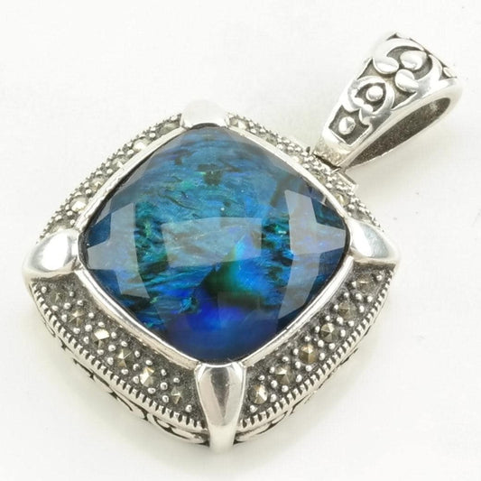 Vintage Abalone Doublet Marcasite Sterling Silver Pendant