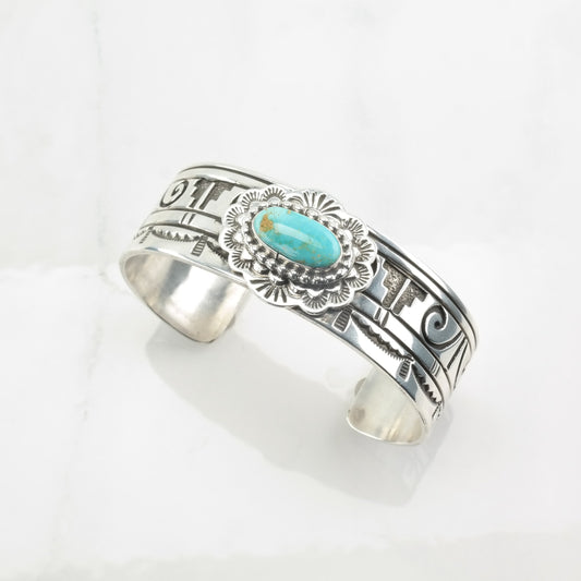 Navajo Sterling Silver Cuff Bracelet Blue Turquoise Overlay