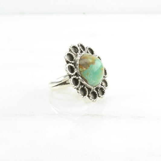 Southwest Silver Ring Turquoise Floral Sterling Blue Size 6