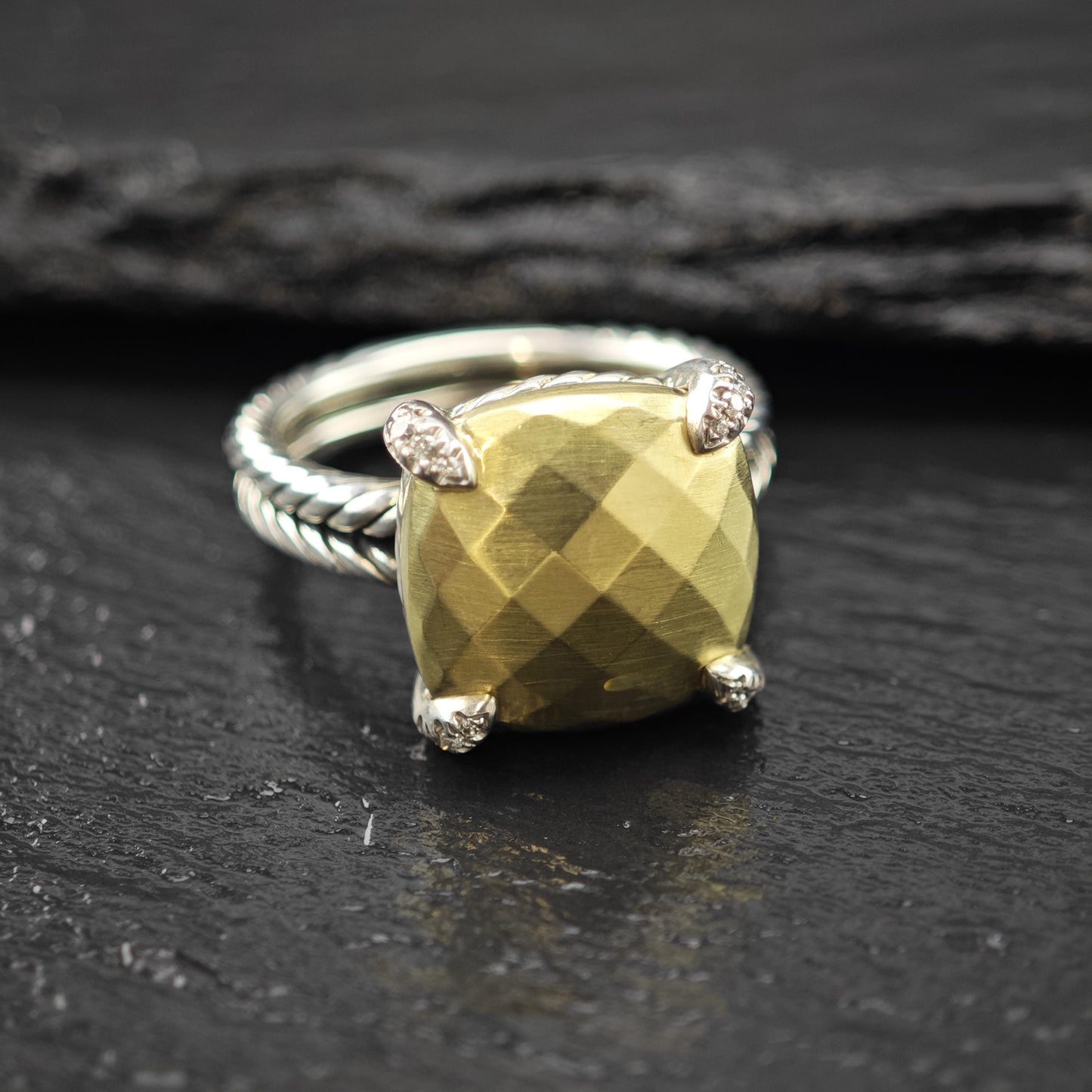 Vintage David Yurman 18K Gold Accent Diamond Ring Sterling Silver Sz 8