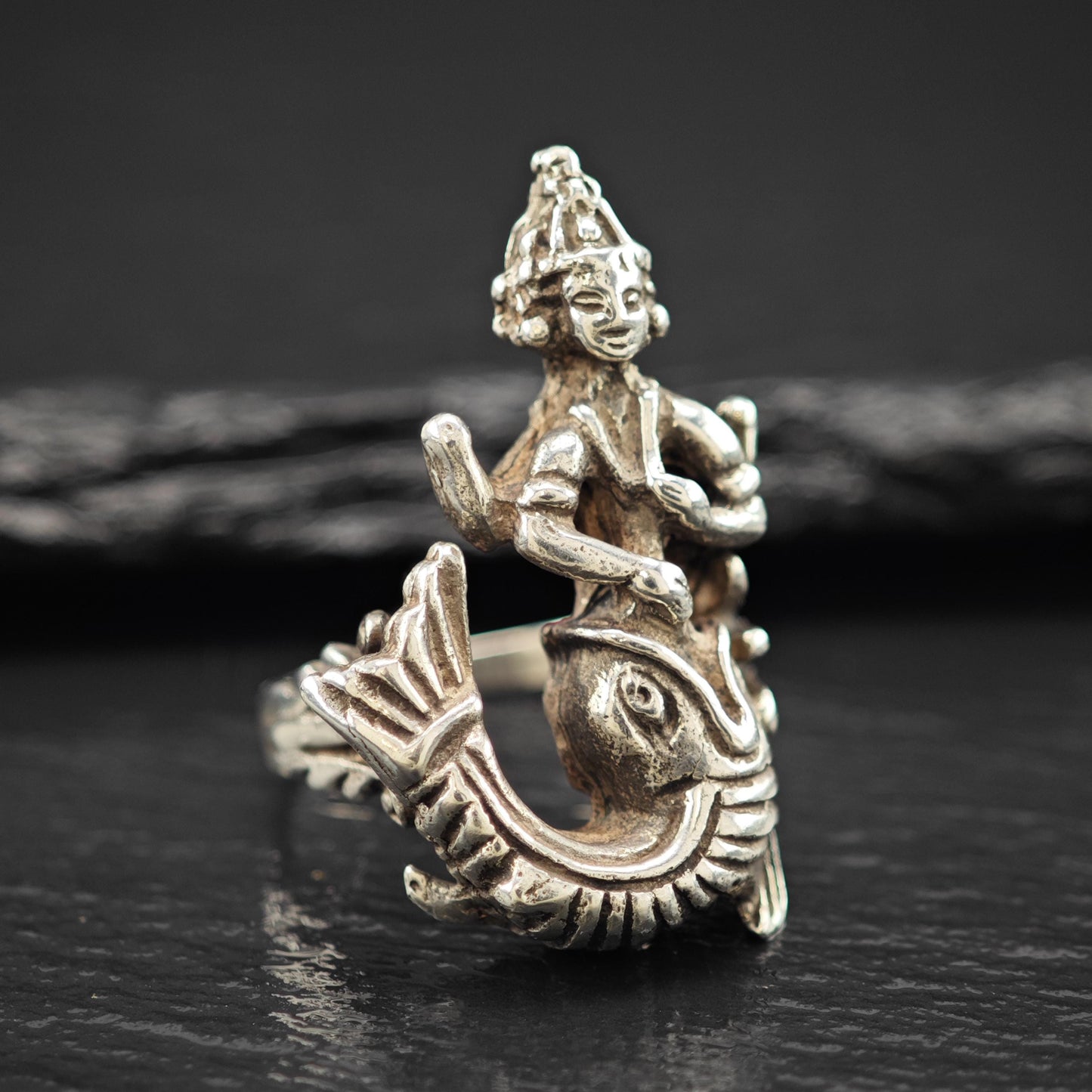 Thai Goddess Silver Ring Sterling Size 6 Statement Jewelry R6089