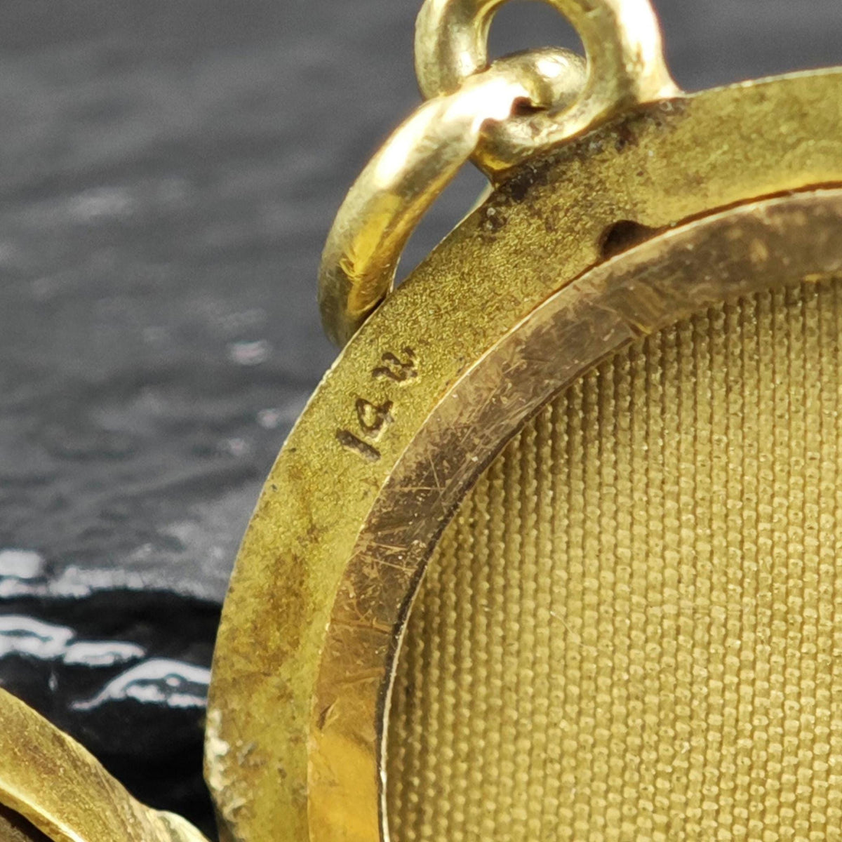 Antique Blue Enamel 14K Gold Locket Pendant Engraved R.K. P3105