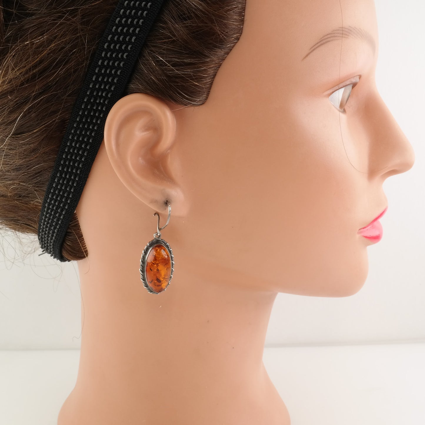 European Sterling Silver Baltic Amber Oval Earrings Fish Hook