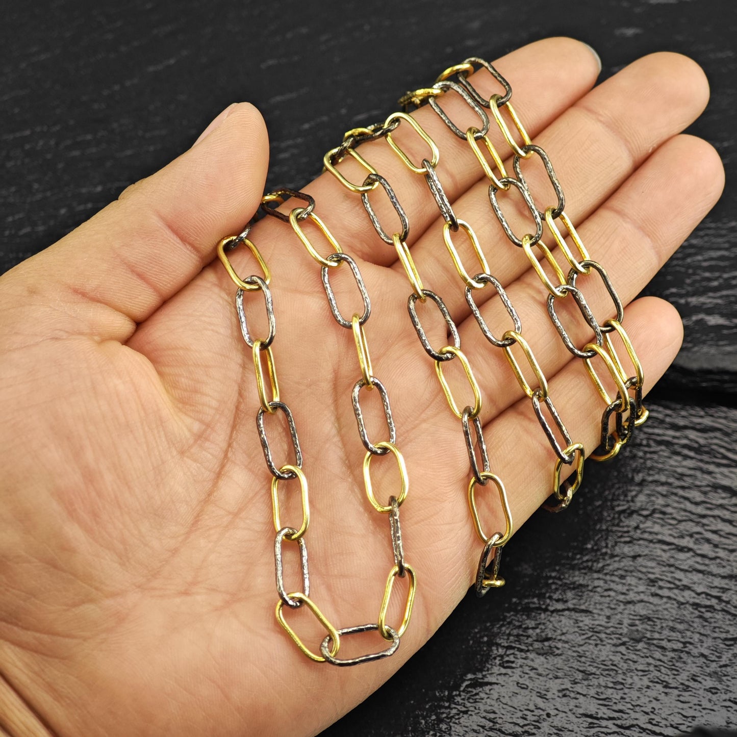Gold/Black Tone Gold Plated Paperclip Chain Sterling Silver Necklace N2752