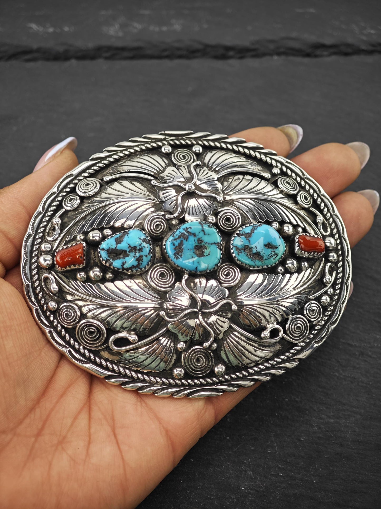 Vintage Native American Belt Buckle Sterling Silver