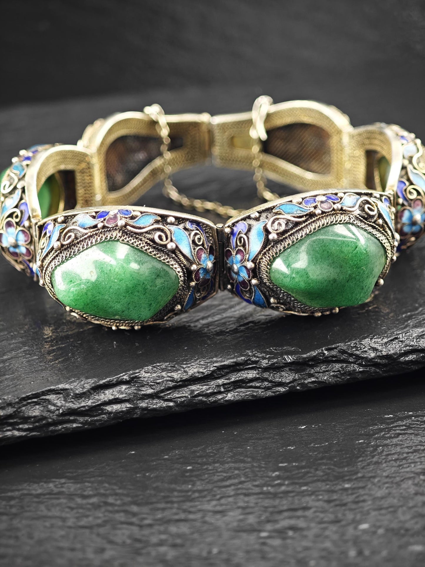 Chinese Export Gold Gilded, Enamel Bracelet Sterling Silver