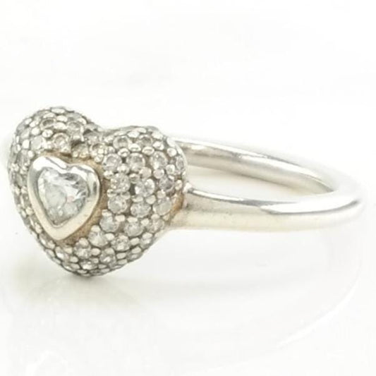 Vintage Pandora Silver Ring Cubic Zirconia Heart Sterling Size 5 1/4