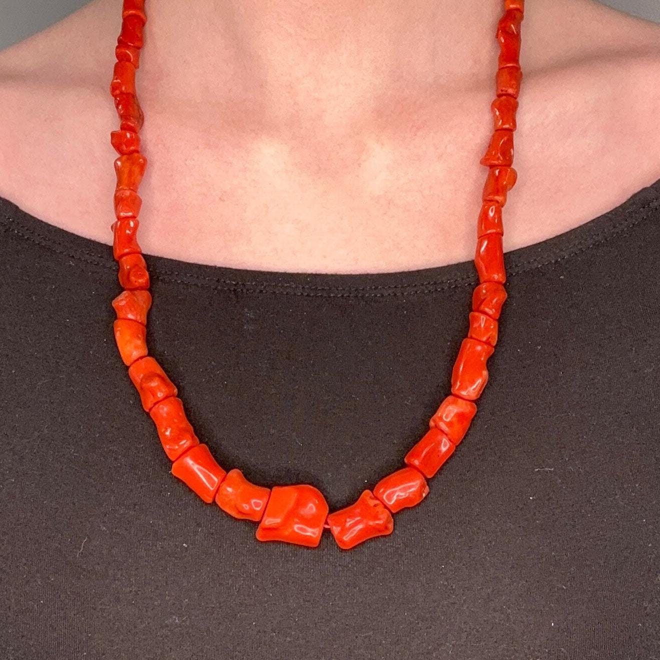 Natural Coral Necklace Native American Sterling Silver Red Graduated 78g