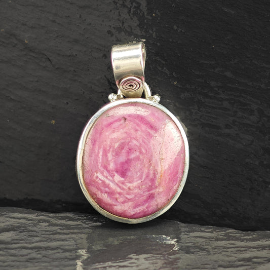 Vintage Ruby Corundum Pendant Sterling Silver