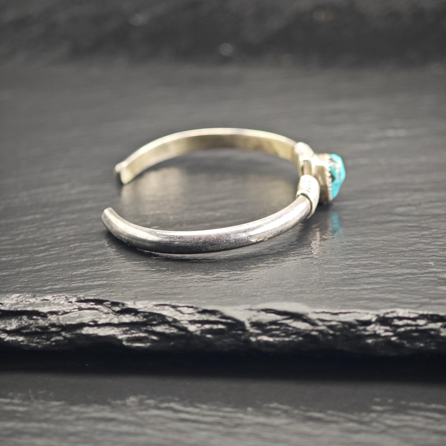 Vintage Navajo, Turquoise Wire Wrap Sterling Silver Cuff Child Sz 5 1/4" BR3121