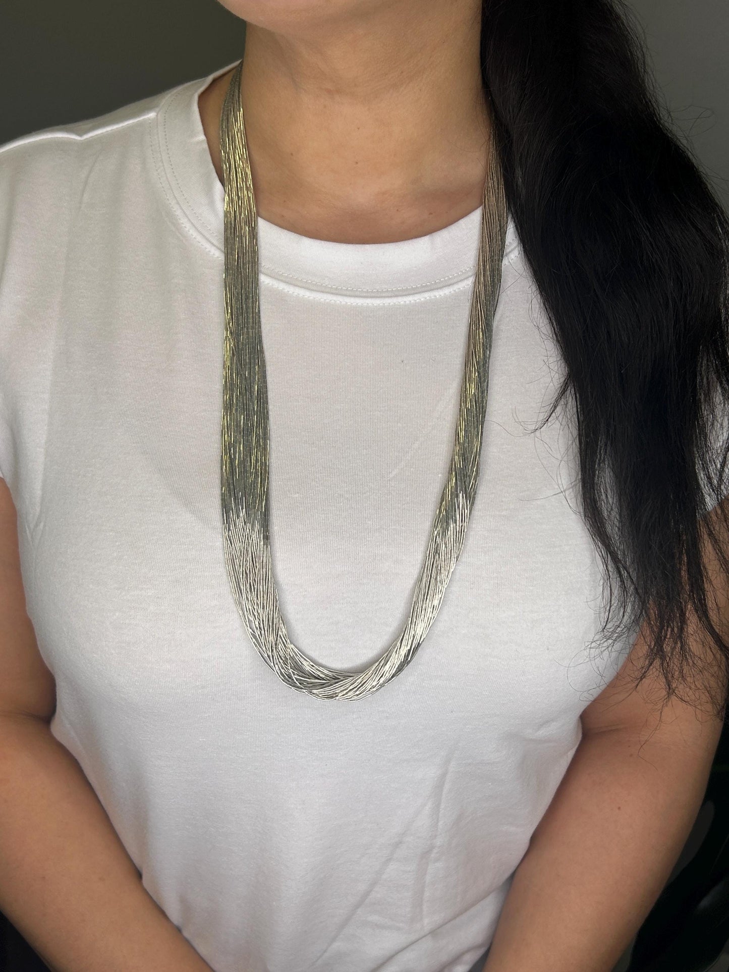 Sterling Silver, Liquid Heishi 75 Strand Necklace N2434