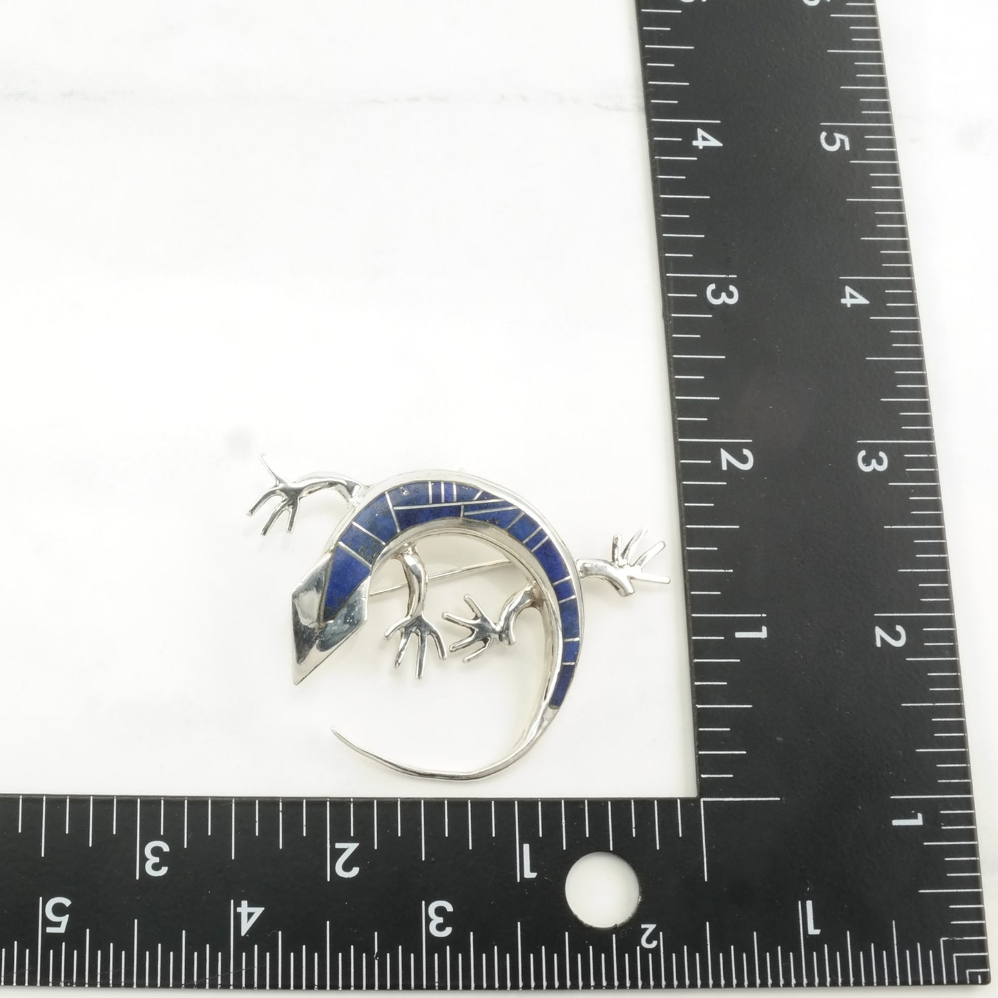 Vintage Blue Silver Brooch Pendant Lizard, Inlay Lapis Lazuli Sterling