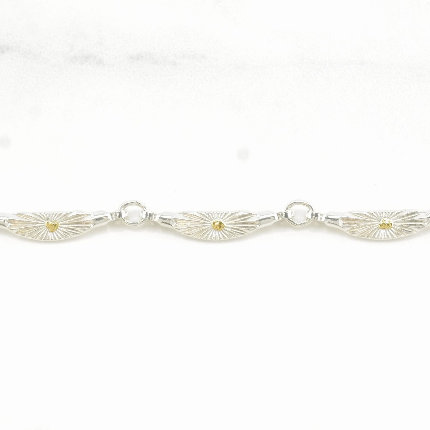 Vintage Southwest Sterling Silver Link Bracelet Gold Toned Accents