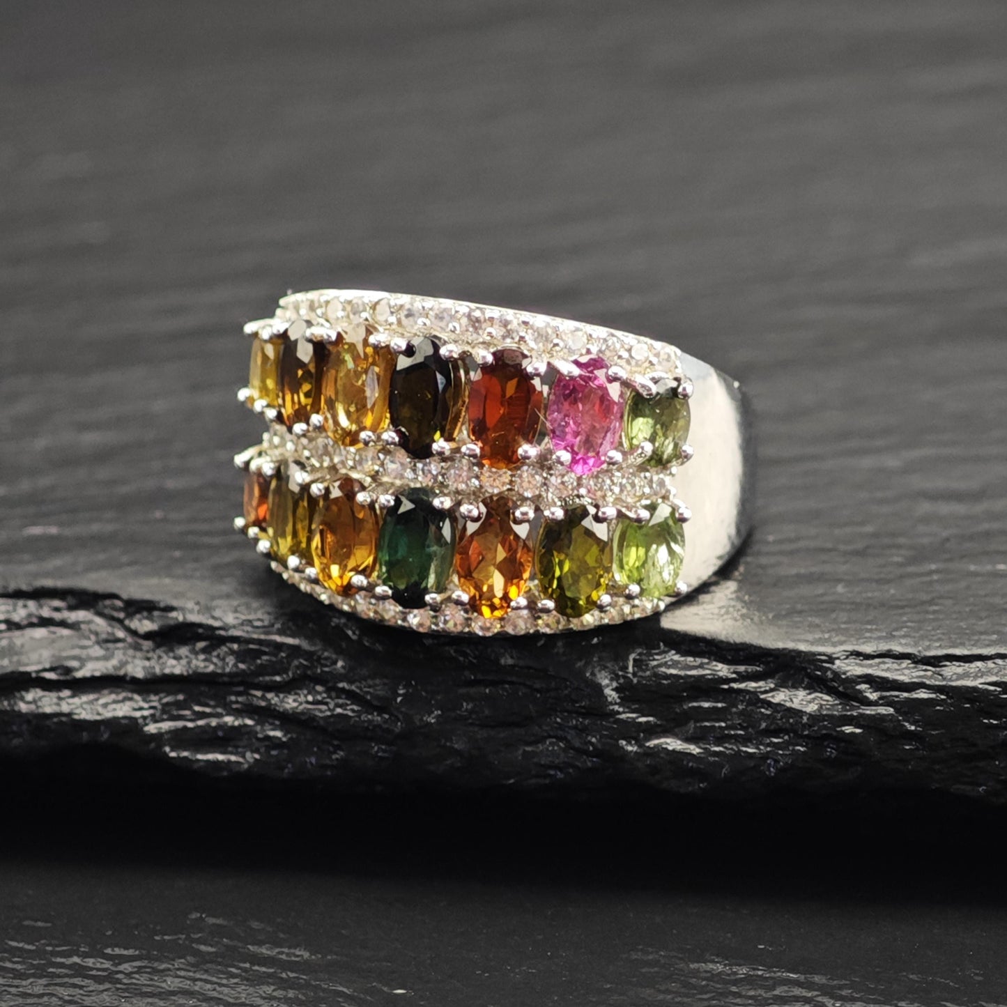 Tourmaline Band Sterling Silver Ring Sz 7 R6725