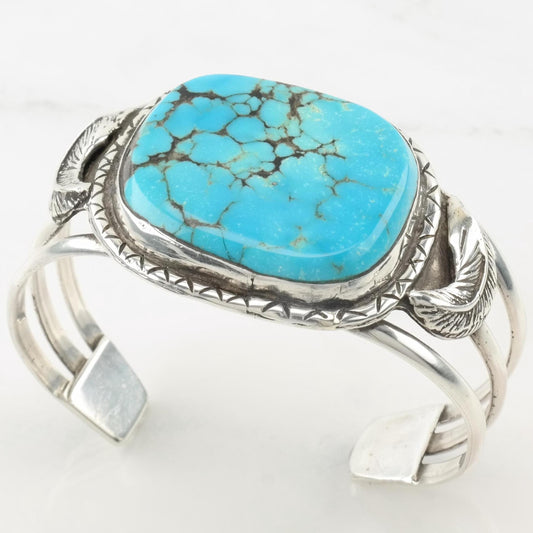 Southwest Kingman Turquoise Cuff Bracelet Sterling Silver Spiderweb Inclusion