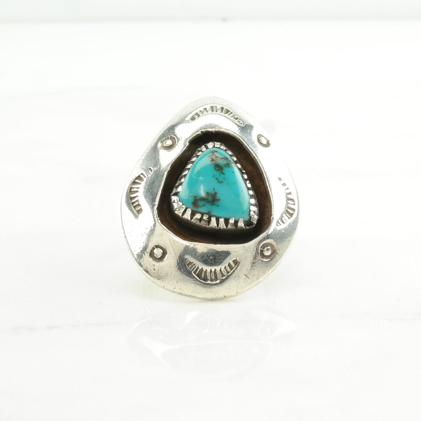 Southwest Silver Ring Turquoise Shadowbox Sterling Blue Size 6 1/4