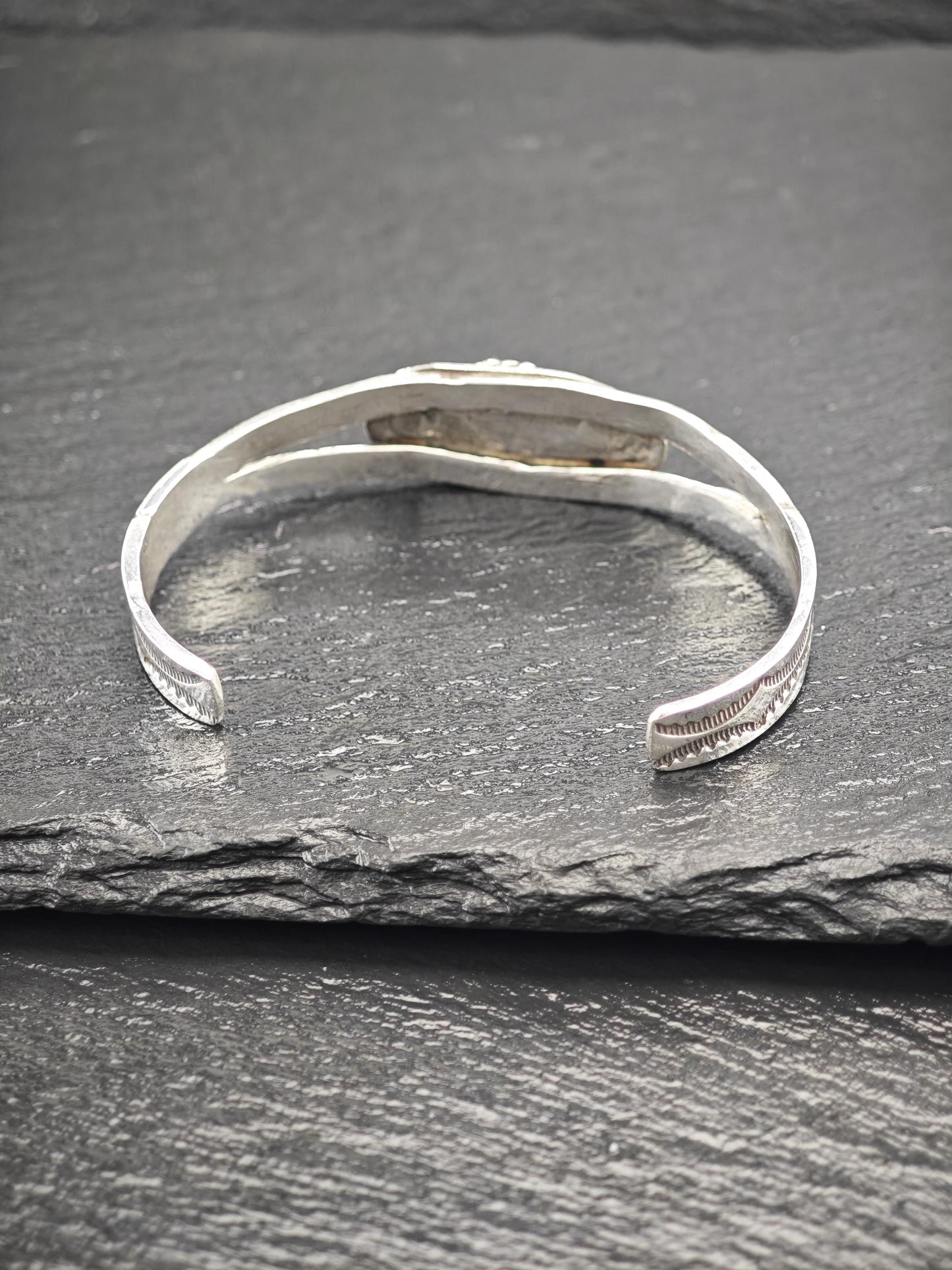 Native American Turquoise, Stamped Cuff Bracelet Sterling Silver