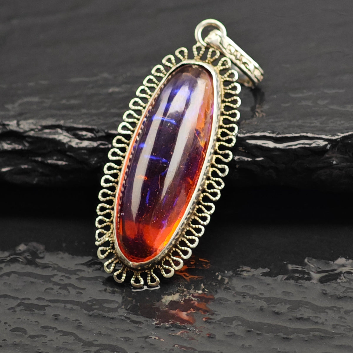 Dragon's Breath Opal Glass Pendant Sterling Silver P3049