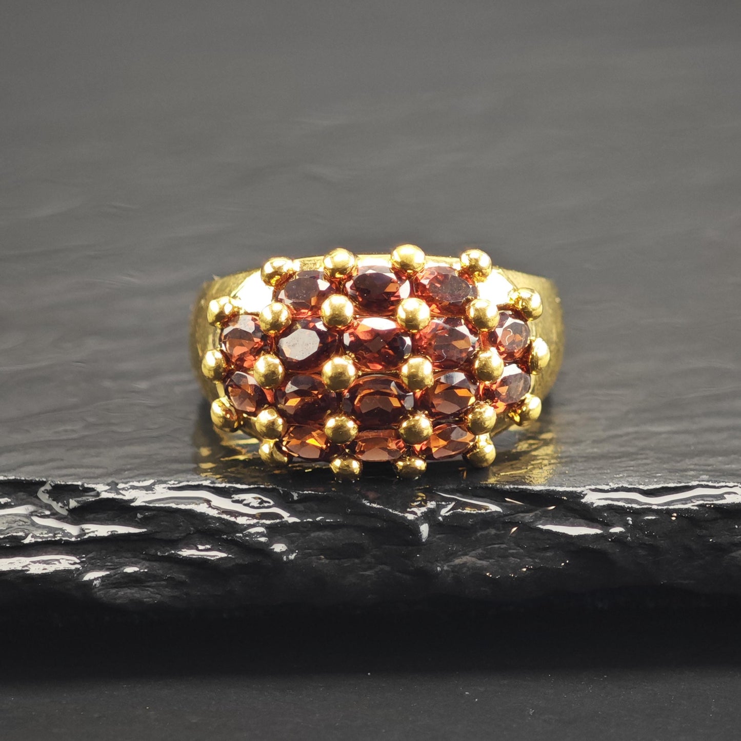 Gold-Plated Garnet Cluster Sterling Silver Ring Sz 10 1/4 R6749