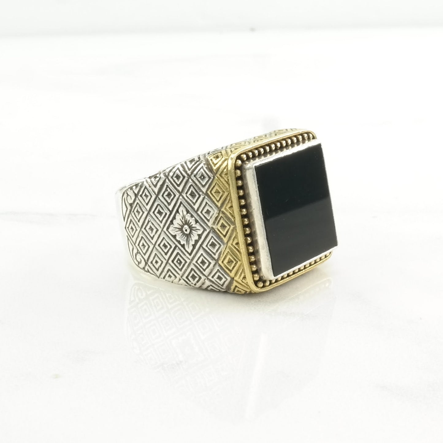 Konstantino Silver Ring Onyx Gold Toned Accents Sterling Black Size 11 1/2