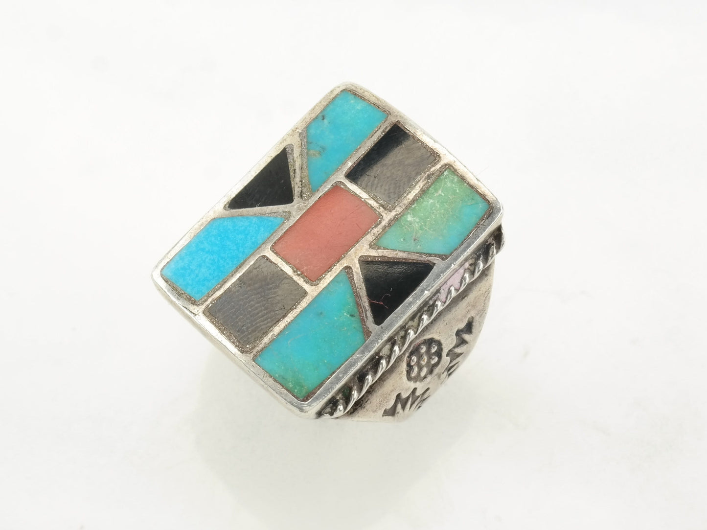 Native American Silver Ring Turquoise Inlay Sterling
