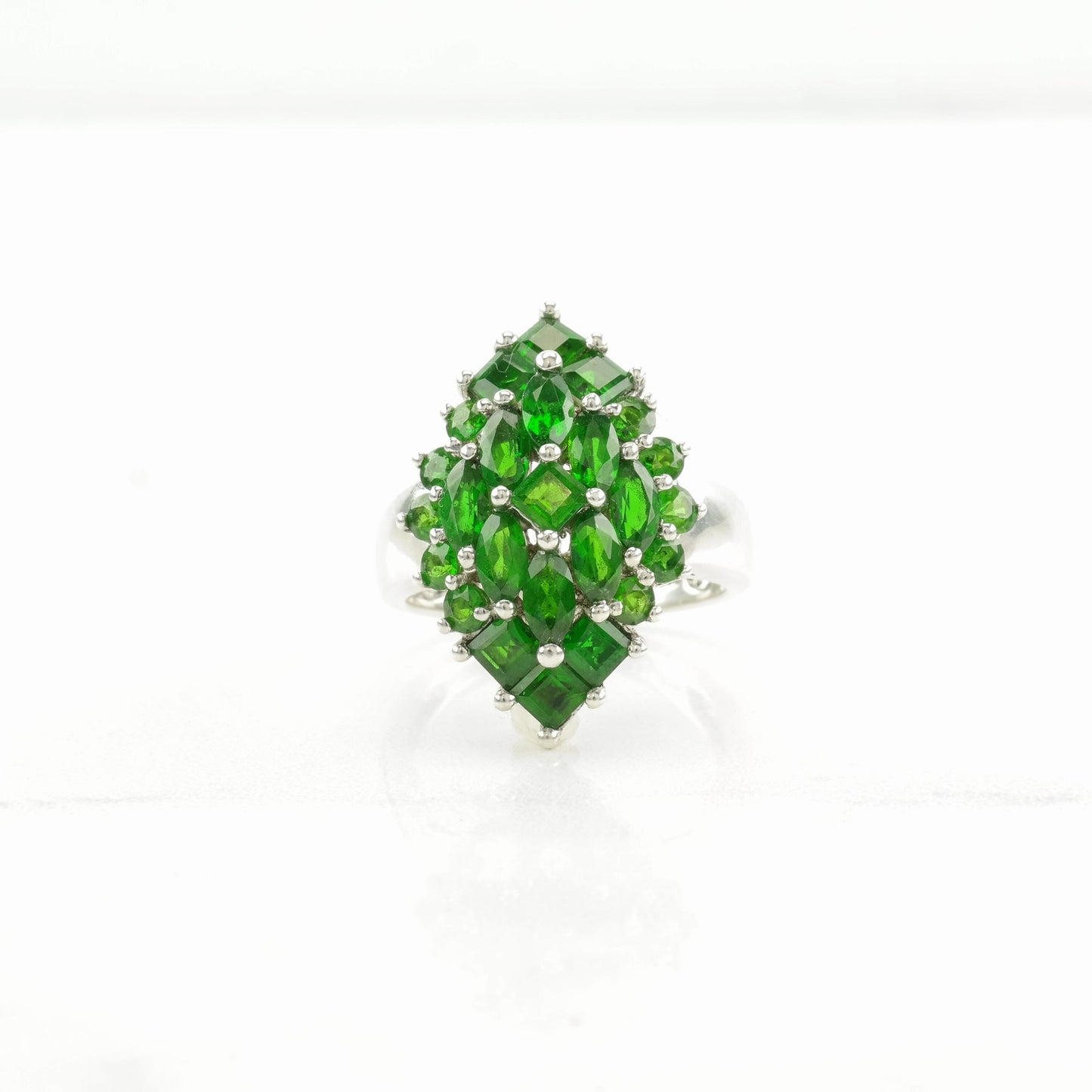 Sterling Silver Ring Chrome Diopside Cluster Green Size 7