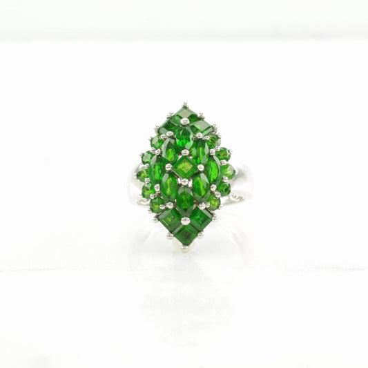 Sterling Silver Ring Chrome Diopside Cluster Green Size 7