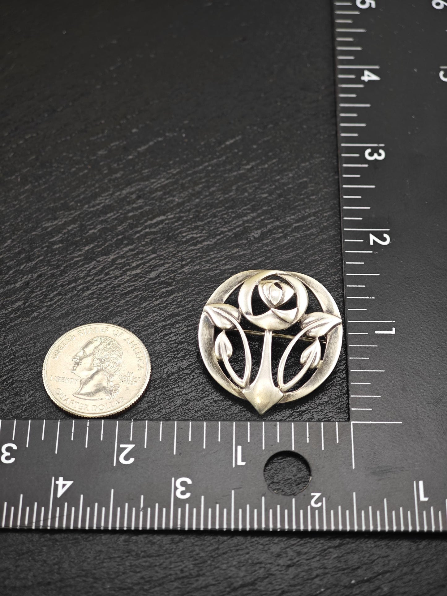 European Floral Brooch Sterling Silver