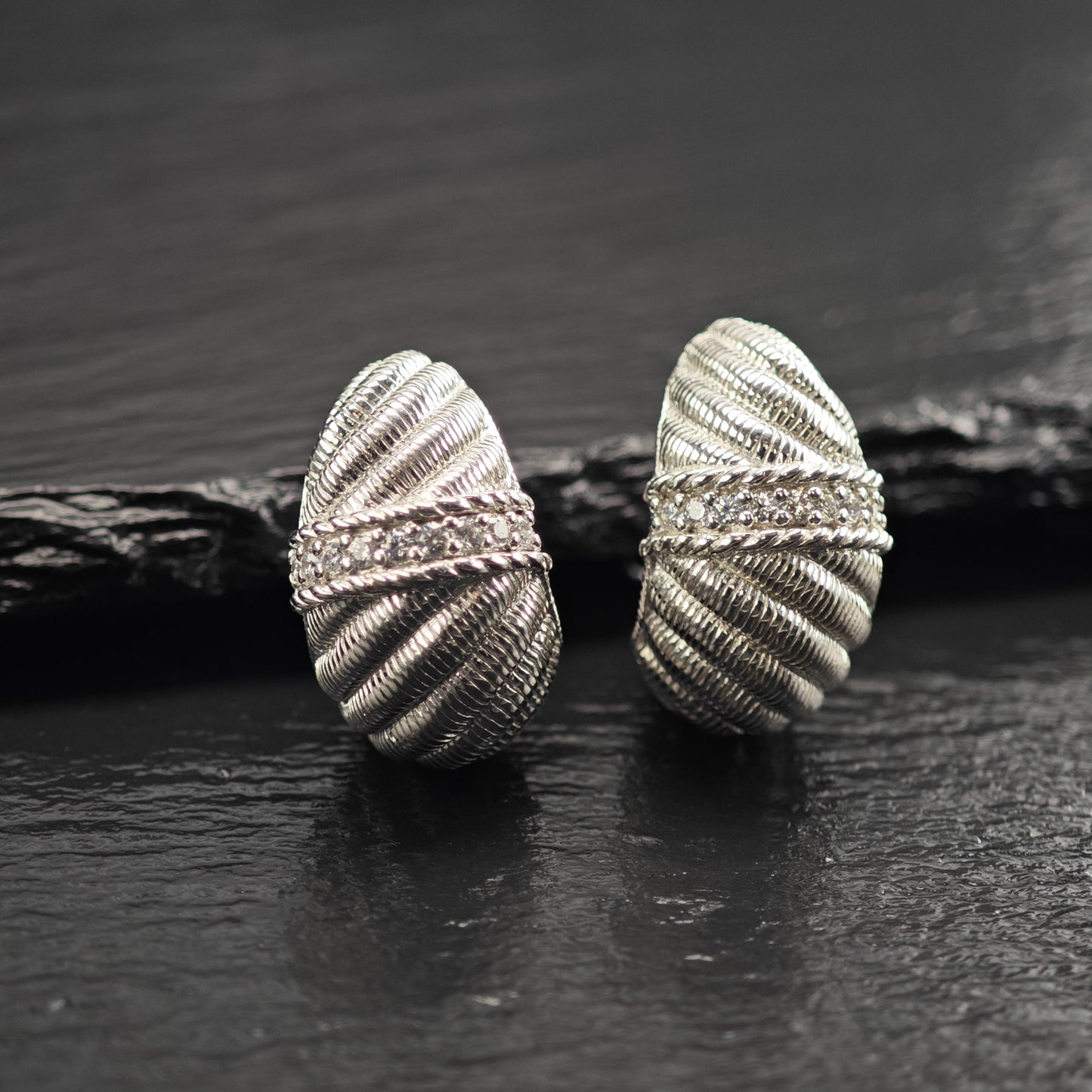 Judith Ripka Scalloped CZ Sterling Silver Clip On Earrings ER3165