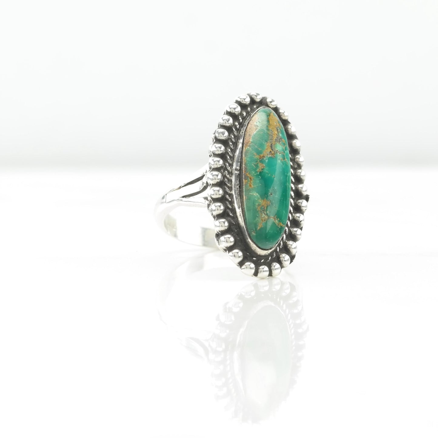 Vintage Rescued Silver Ring Turquoise Long Sterling Green Size 9 1/4