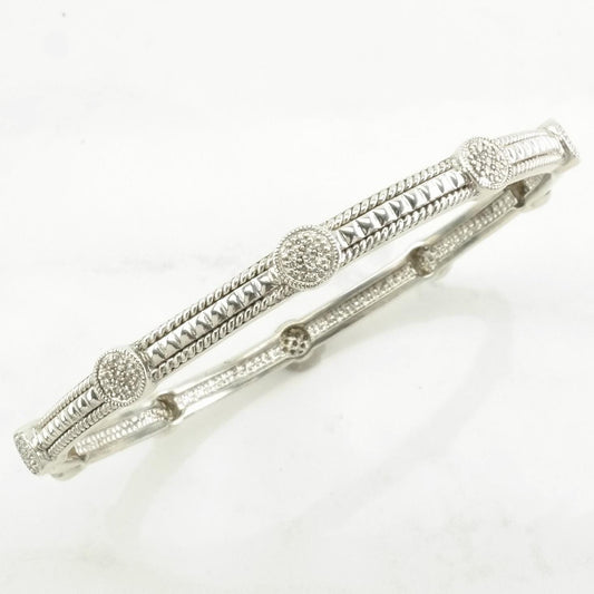 Vintage Sterling Silver Bangle Bracelet Diamond